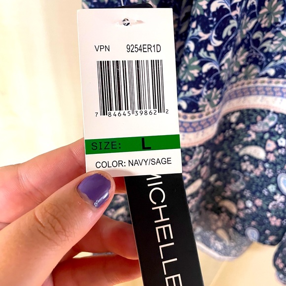 NWT My Michelle Navy Sage Pink Cold Shoulder Dress Sz L - Picture 4 of 6